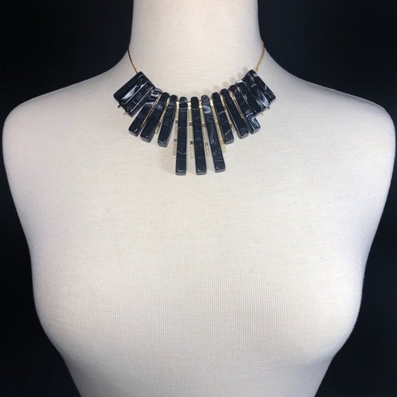 Large Black Bar Flared Necklace Earrings Set - Picture 2 of 3